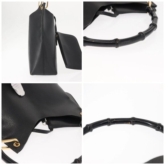 GUCCI Bamboo Shoulder Bag Leather Black Gold 001 2113 1880 Auth 147949 - Picture 16 of 16